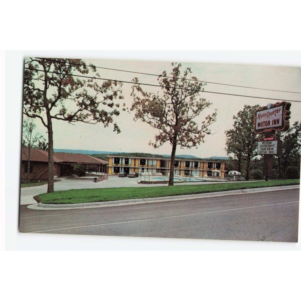 Vintage Music Country Motor Inn Branson Missouri Postcard Guitar Shaped Pool